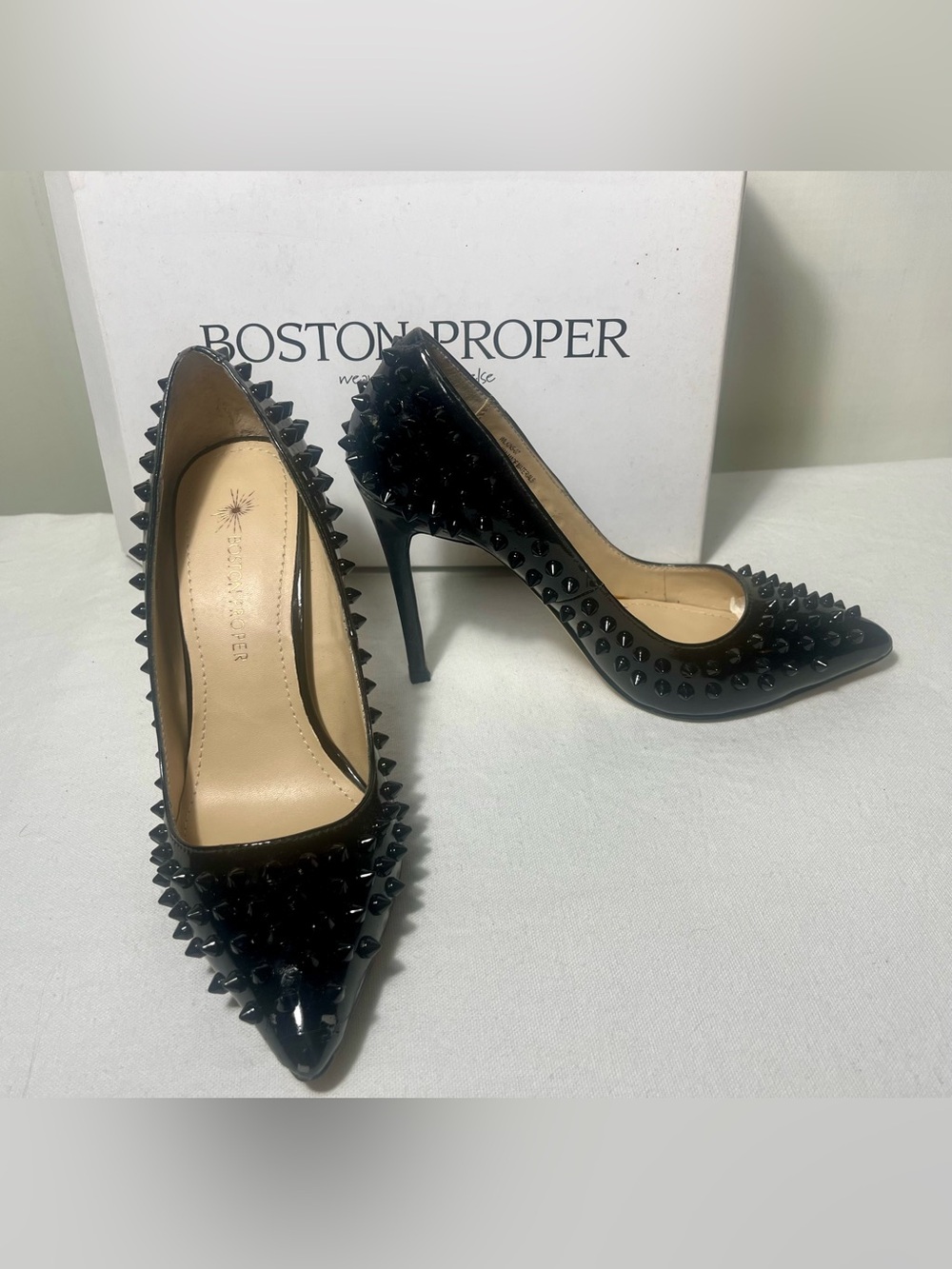 Boston Proper Women’s Sz 7 Black Patent Studded Pointed-Toe Stilettos